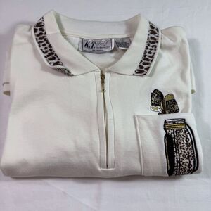 KT Golf Women’s ANIMAL PRINT White GOLF POLO 1/4‎ Zip Golf Bag Appliqué Sz 1X